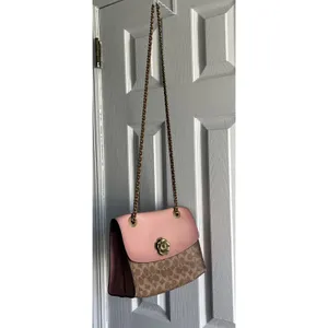 COACH Parker 30585 Pink C Logo Canvas Leather Shoulder Crossbody‎ Bag thumbnail 2