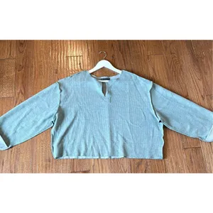Urban Outfitters Jax turquoise inside out cropped notch neck sweater small thumbnail 12