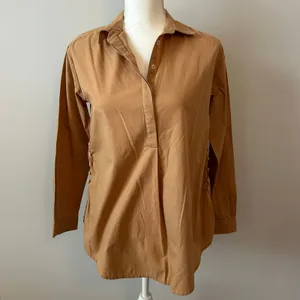 By Anthropologie Camel Button Up Blouse Top Oversized Boxy Size XXS thumbnail 4