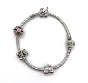 Pandora Charm Bracelet with 4 charms Babycarriage HeartTeddyBear/Pink Ball thumbnail 3
