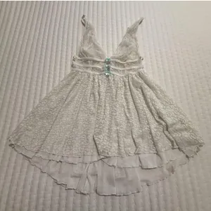 Betsey Johnson White Lace Babydoll Chemise Slip Sz M Medium Bridal Hi Lo thumbnail 1