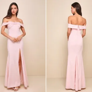 LULU's Chic Sexy Prom Wedding Off the Shoulder Light Pink Trumpet Maxi Dress thumbnail 2