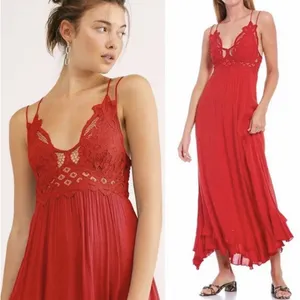 Free People Adella Lace Maxi Dress Red Romantic Boho Chic Crochet Strappy Small thumbnail 8