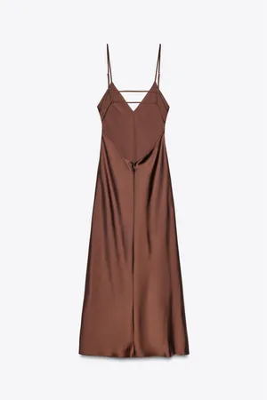 Zara Satin Slip Maxi Dress in Deep Brown Evening Wedding Party thumbnail 15