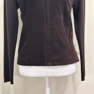 Y2K Mossimo Suede Leather Wool Blend Knit Zip Up Jacket Brown Small Boho Western thumbnail 6
