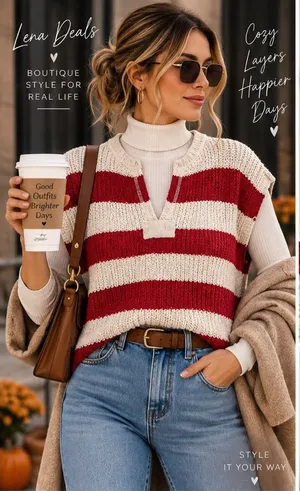 Zenana Outfitters Knit Sailor Striped Sweater Top Ruby Pullover S/M thumbnail 1