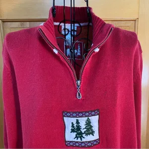 Vintage Breckenridge Grandma 1/4 Zip Turtleneck Fir Tree Sweater Red Size XL thumbnail 2