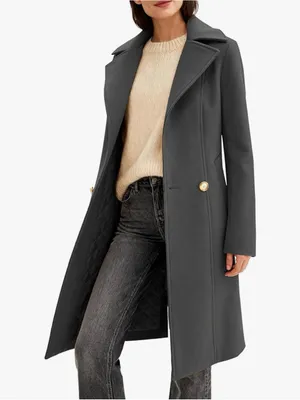Women's Dark Grey Pea Coat Long Sleeve Regular Fit Overcoat Winter Outerwear AW6 thumbnail 5