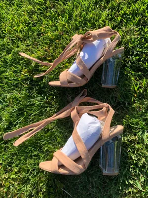 Qupid Beige Leg-Wrap Clear Block Heels thumbnail 7