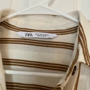 ZARA boho cream tan striped linen buttoned belted collared shirt midi dress XS thumbnail 2