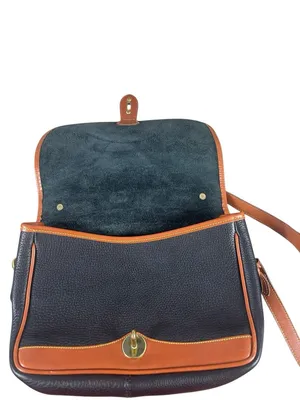VTG Dooney & Bourke AWL Navy British Tan Pebbled Leather Messenger Top Handle thumbnail 3