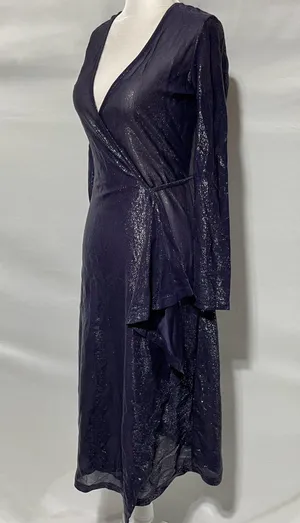 & Other Stories Sheer Metallic Long Sleeve Midi Wrap Dress Navy Blue Size 2 thumbnail 7
