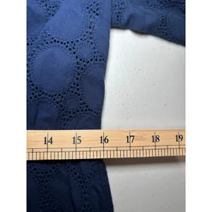J.Crew‎ Navy Blue Eyelet Cotton Mini Dress 12 V-Neck Long Sleeve Lined Scallop thumbnail 6