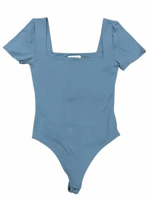 Aritzia Contour Square Neck Dusty Blue Short Sleeve Bodysuit thumbnail 1