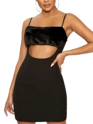 Naked Wardrobe Black Faux Fur Trim Mini Dress Sexy Date Night Club Prom Party Sm thumbnail 8