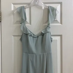 Bhldn Diana Sage green mint gown ruffle slit med thumbnail 5