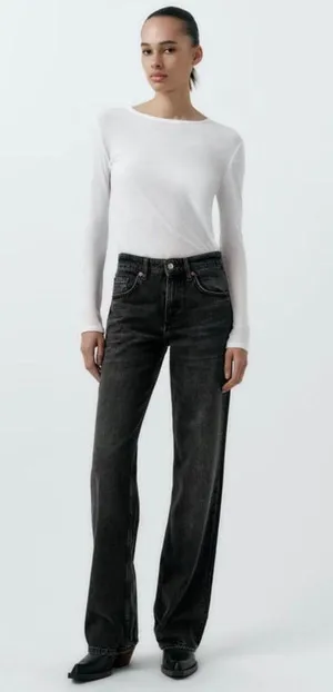 ZARA Black Mid-Rise TRF Wide Leg Jeans thumbnail 3