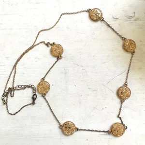 Gold tone yellow circle long chain necklace thumbnail 1