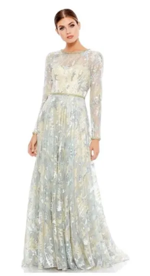 NWT Mac Duggal Long Sleeve Embellished Mesh Gown in Platinum 12460 Sz 8 Wedding thumbnail 1