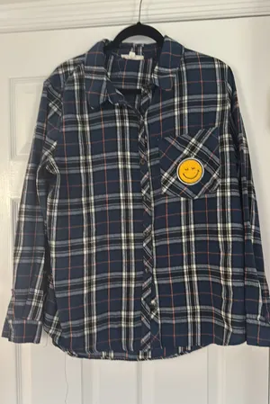 Smile Patch Plaid Flannel Button Down Shirt XL thumbnail 1