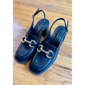 Call It Spring Linnette Black Horsebit Slingback Loafer Heels Size 6 thumbnail 2