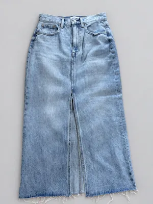Pistola Alice Brooklyn High Rise Denim Midi Skirt 26 Raw Hem Slit 90s Western thumbnail 6