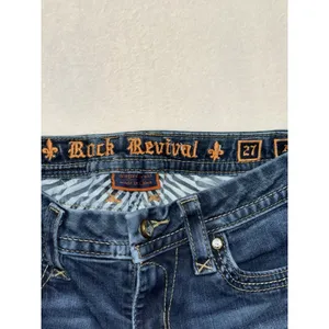 Rock Revival Women's Alivia Skinny Dark Wash Low Rise Jeans Studded Sz 27 thumbnail 3
