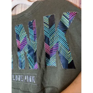Pink Victoria's Secret Women's Olive Green Sweatshirt Size Medium Long Sleeve thumbnail 11