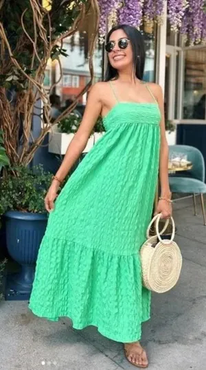 Zara Textured Green Maxi Dress sz M Blogger Fave thumbnail 1
