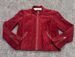 Lucky Brand Wine Red Goat Leather Zip‎ Jacket size Small thumbnail 1