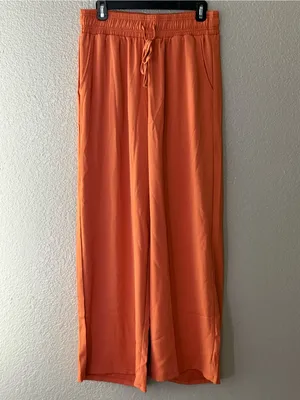 NEW Melloday Rust Orange Wide Leg Drawstring Pants L Bohemian Resort Pull On thumbnail 6