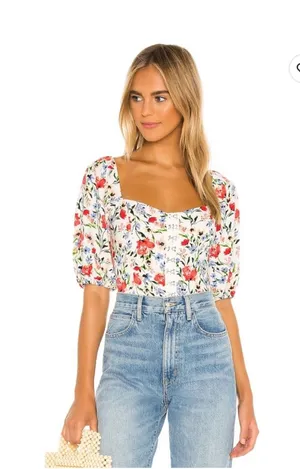 ASTR the Label Hook & Eye Square Neck Top in Red Multi thumbnail 1