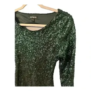Express‎ Green Sequin Mini Sheath Open Back Dress, Size 2 thumbnail 4