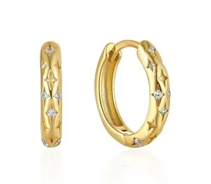 13mm Star Small Gold Hoop Earrings for Women Men thumbnail 1