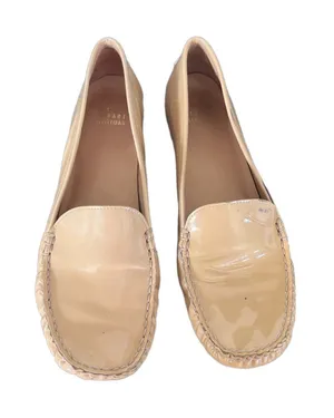 Stuart Weitzman Patent Leather Tan Loafer Driving Shoe Size 9 thumbnail 1