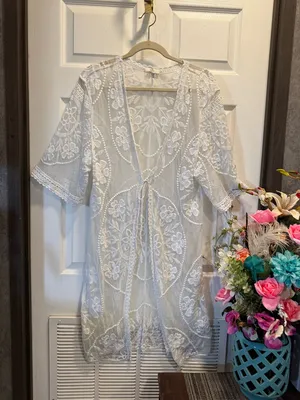 Lace Kimono Cream with Floral Print Bohemian Style Size S thumbnail 3
