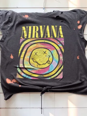 NIRVANA Black Tie-Front distressed tee with Multicolor Smiley Graphic thumbnail 8