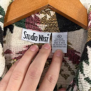 Vintage Studio West Cream Green Western Blazer Jacket XL thumbnail 2