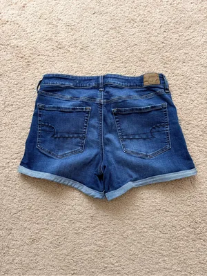 American Eagle Outfitters Dark Blue Denim Rolled-Hem Women's Shorts thumbnail 2
