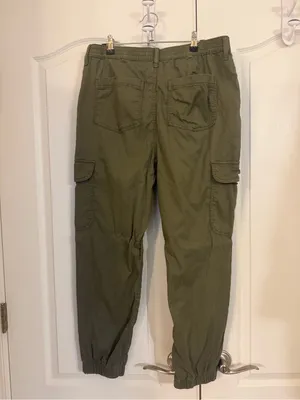 Olive Green Women’s Cargo Jogger Pants with elastic leg! thumbnail 2