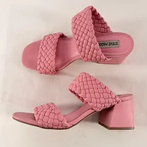 Steve‎ Madden Daphne Braided Double Strap Block Heel Sandals in Bubblegum Pink 9 thumbnail 2