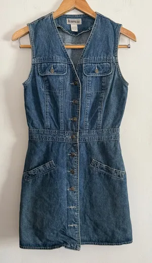 90s Vintage Aeropostale | Blue Jean Mini Dress Button down Size Small thumbnail 1