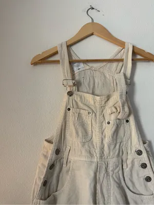 Neutral Cream Women's corduroy Overalls with Adjustable Straps thumbnail 7