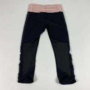 Lululemon Pants Womens 6 Navy Crop Leggings Mesh Lattice Hem Striped‎ Waist thumbnail 11