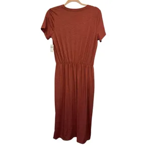NWT Old Navy Midi Dress Medium Tierra Red‎ T-Shirt Dress Side Slit Casual thumbnail 3