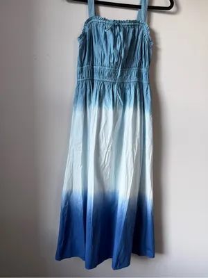 J. Crew Cotton Dip Dye Ombre Blue Maxi Sundress Comfy Blue White Boho Size M thumbnail 2