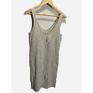 A New Day‎ Ribbed Tank Dress Womens XL Gray Midi Bodycon Side Slit Minimalist thumbnail 3