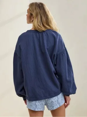 Aerie NWT Easy Street Oversized Sweatshirt Boho Blue Size Small thumbnail 2
