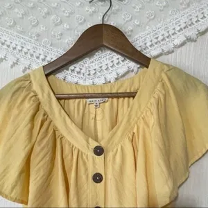 Main Strip Yellow Ruffle Mini Dress V Neck Button Front Women’s Medium thumbnail 3