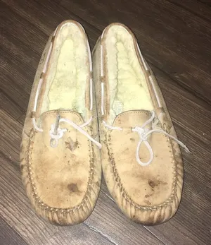 UGG shearling lined tan moc toe size 12/43 slippers thumbnail 1